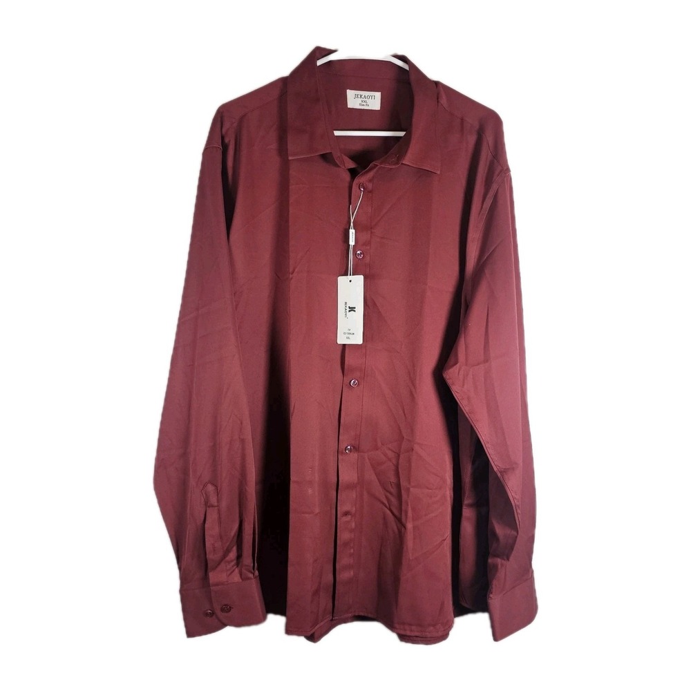 Jekaoyi Mens Button Up 2X Slim Fit Burgundy Long Sleeve NWT Career Minimalist